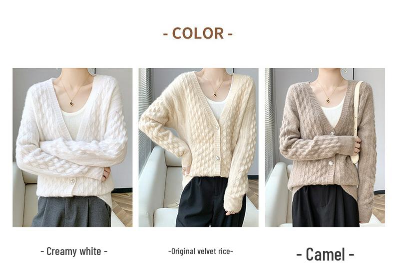 Women's 100% Pure Wool V-Neck Cardigan: Autumn/Winter Loose Knit Sweater Coat