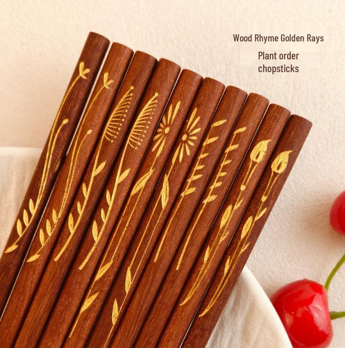 High-End Antibacterial Gilded Wooden Chopsticks - Single Use, Anti-mildew Home Portioning Chopsticks