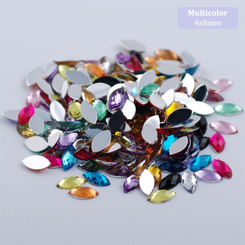 200Pcs Acrylic Eye Shape  Gems Glue On Diamond Stone Flatback
