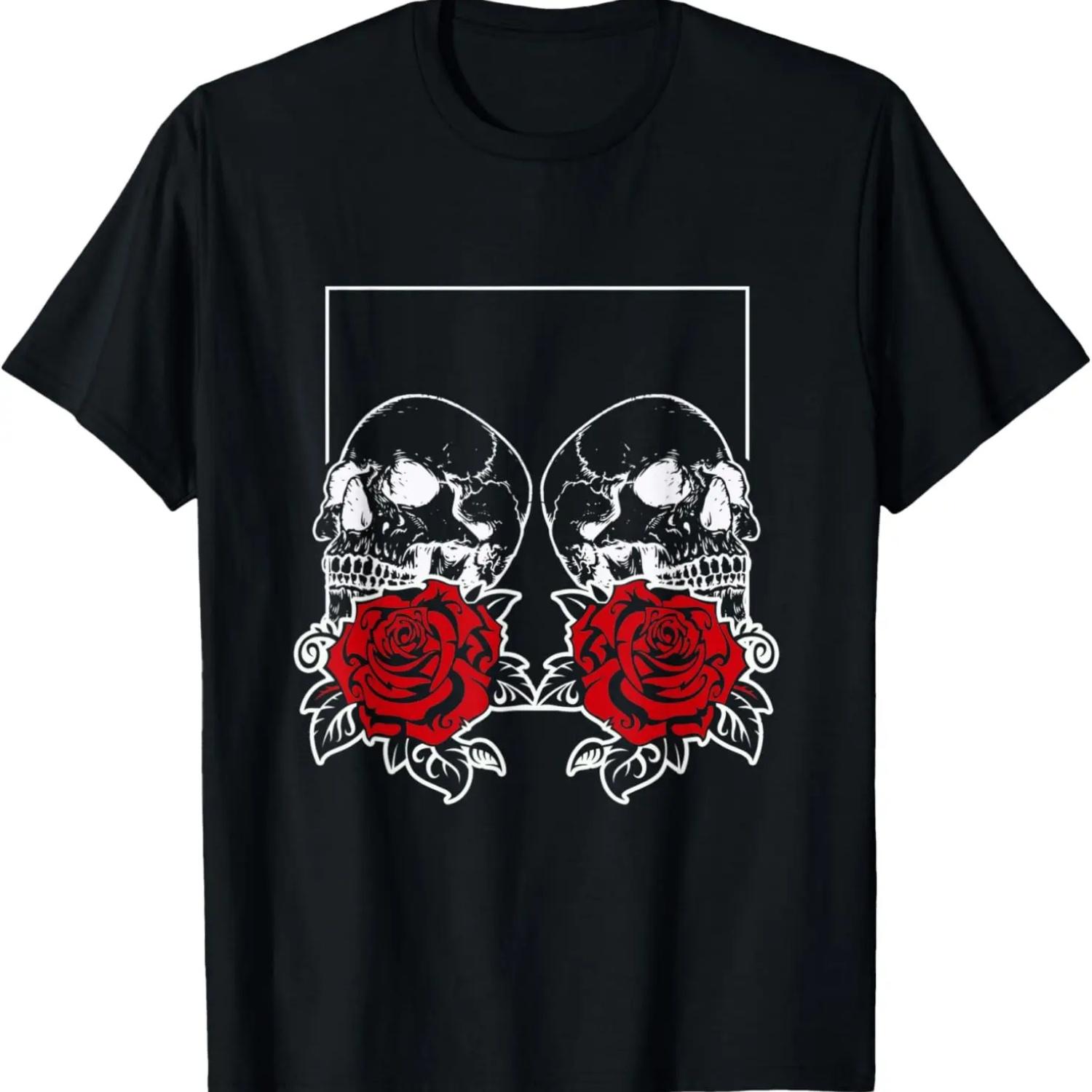 Roses and Skulls Rose Skull Gift Idea Flower Death T-Shirt S чёрный