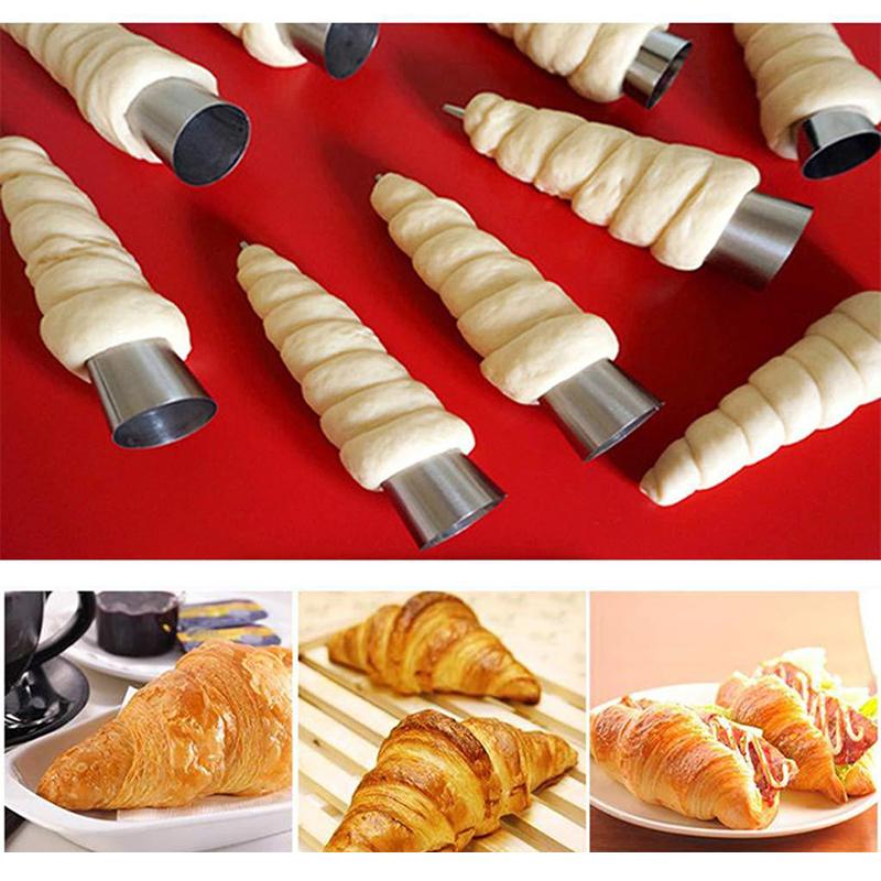 1Set Stainless Steel Cannoli Form Tubes Cream Roll Mold Diagonal Shaped Free Standing Cone Flower Mounted Mouth Cleaning Brush