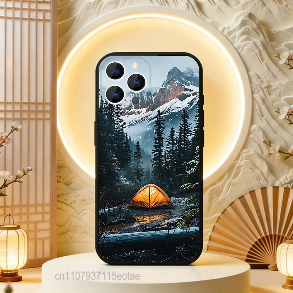 Nature Mountain Outdoor Camping Phone Case For iPhone  17,16,15,14,13,12,11,Pro,Max,Plus,E,Air,Mini Black Shockproof Funda Cover
