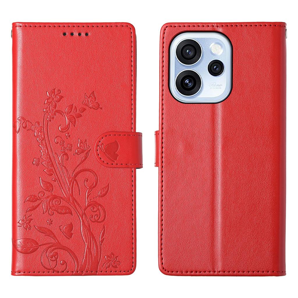 Für Oppo Reno15 F 5G Brieftaschenhülle Schmetterlings-Blumen-Prägung PU-Leder Handyhülle mit Handgelenkschlaufe