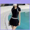 Summer Pool Dress With Collared Splicing Pattern For Beach Vacation And Yoga Practice
