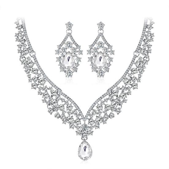 

1 компл. свадебные серьги, ожерелье со стразами, ювелирные изделия из искусственного кристалла, регулируемое колье-колье с вырезами