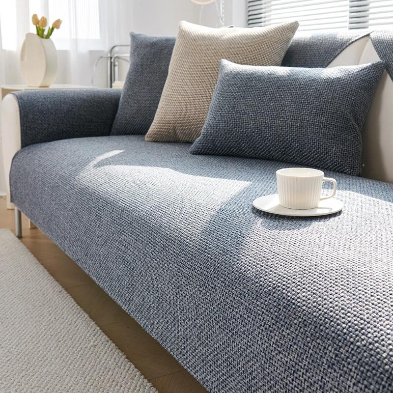 New Chenille Couch Cover Solid Color Four Seasons Sectional Couch Covers Washable Anti-Slip Slipcover Coarse Cloth Sofa Cushion