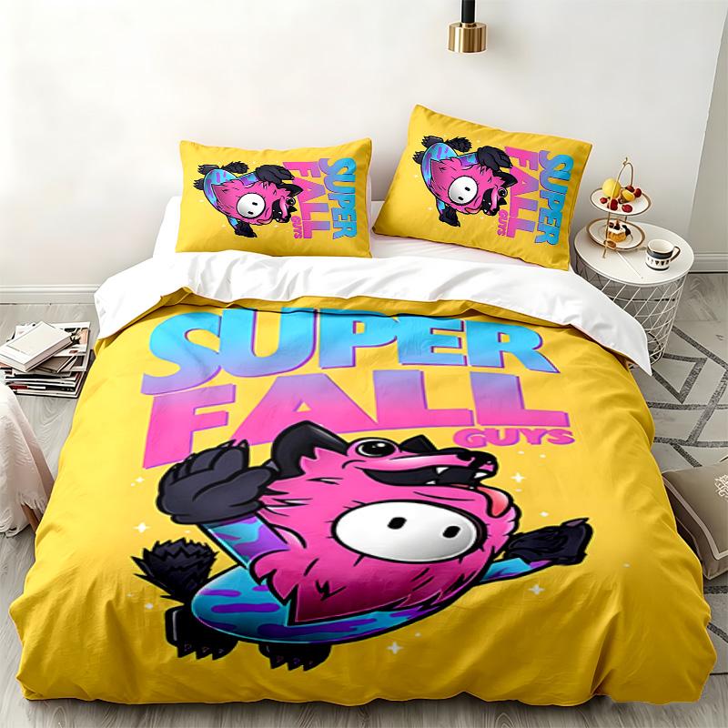 Set de 3 piezas de Fall Guys Perfecto para usar en el dormitorio Cómodo juego de cama incluye una funda nórdica y dos fundas de almohada Regalo ideal de cumpleaños o Navidad