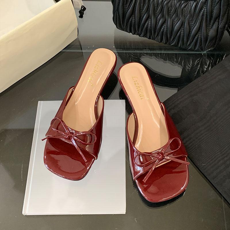 Fashion Female Low Heel Footwear Wedges Slippers Slides Shoes For Women Fashion Butterfly-Knot Ladies Heeled Slippers Sandals Shoes