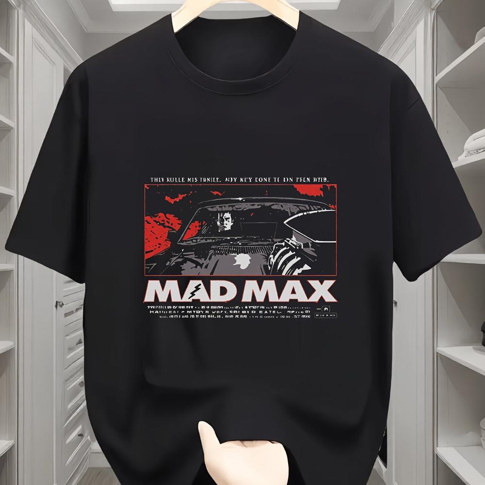 Men's Black T-shirt Featuring Full-size Mad Max 1Ie Poster Design Perfect for Summer Casual Wea