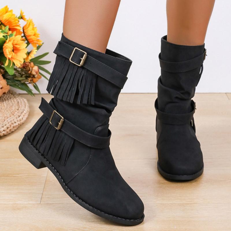 Bottes pour femmes Automne et Hiver Européennes et Américaines Rétro Bout Rond Talon Bas Bottes Cigarette