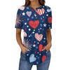 Short Sleeve Womens Tops Summer T-Shirts Print V Neck Casual Basic Tee Button Shirts Tunic Tops Independence Day