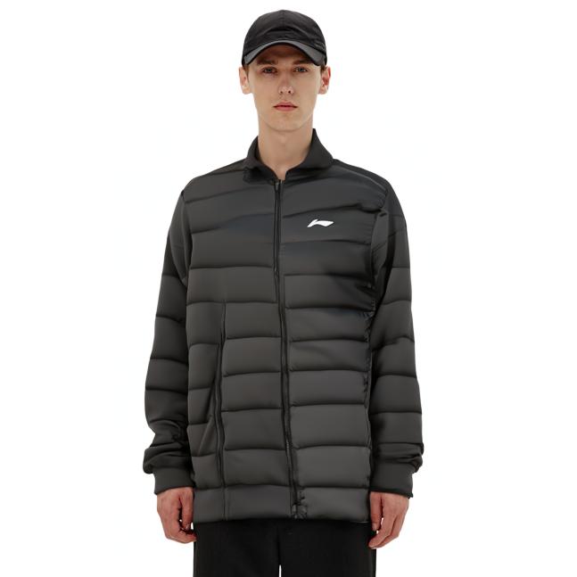 Li Ning Solid Color Casual Zipper Stand Collar Long Sleeve Lightweight Warm Down Jacket Men Jacket Black YYMT135-1