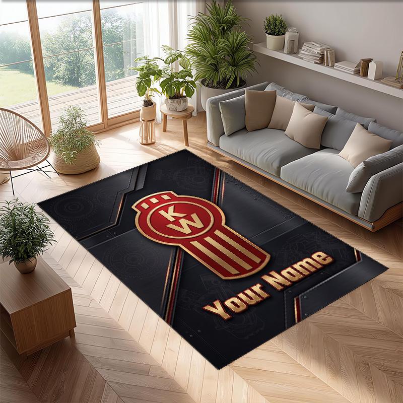Kenworth Crystal Velvet Rug, Custom Name Text Personalized Non‑Slip Floor Mat for Home Decor Gift