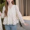 Chemisier en dentelle brodée française pour femme, automne, amincissant, tendance, manches longues