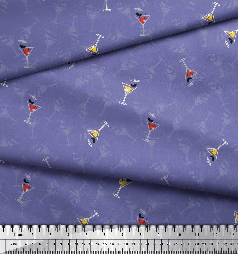Soimoi Purple Japan Crepe Satin Fabric Glass,Straw & Drinks Summer Designs Fabric Prints By Metre 42 Inch