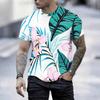 Women Short Sleeve Crew Neck T Shirt White Teal Banana Leaf Pink Orchid Tropical Print Top