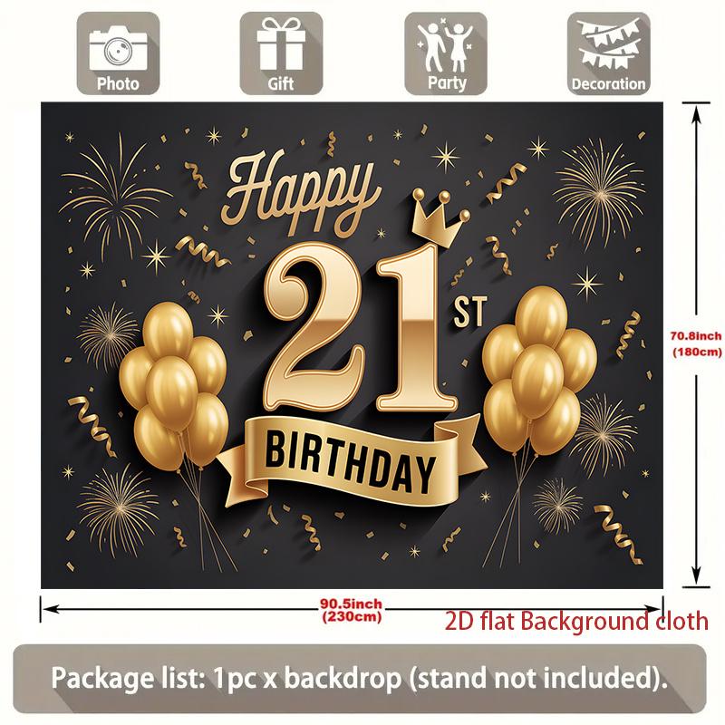1pc Birthday 21st Gift Box Photo Booth Hanging Banner Golden Polyester