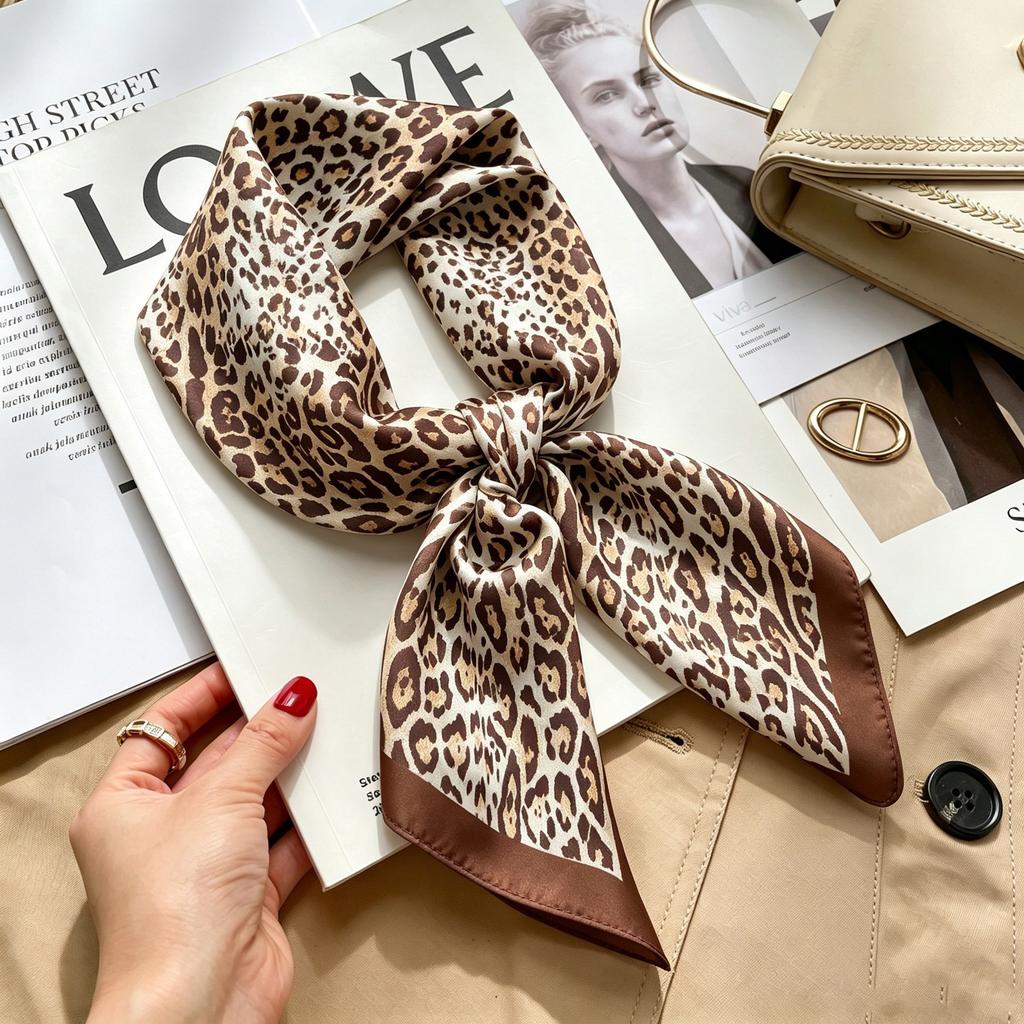 Autumn and winter Maillard cashew square scarf silk scarf women's shirt versatile neck small scarf tied hair decorative scarf