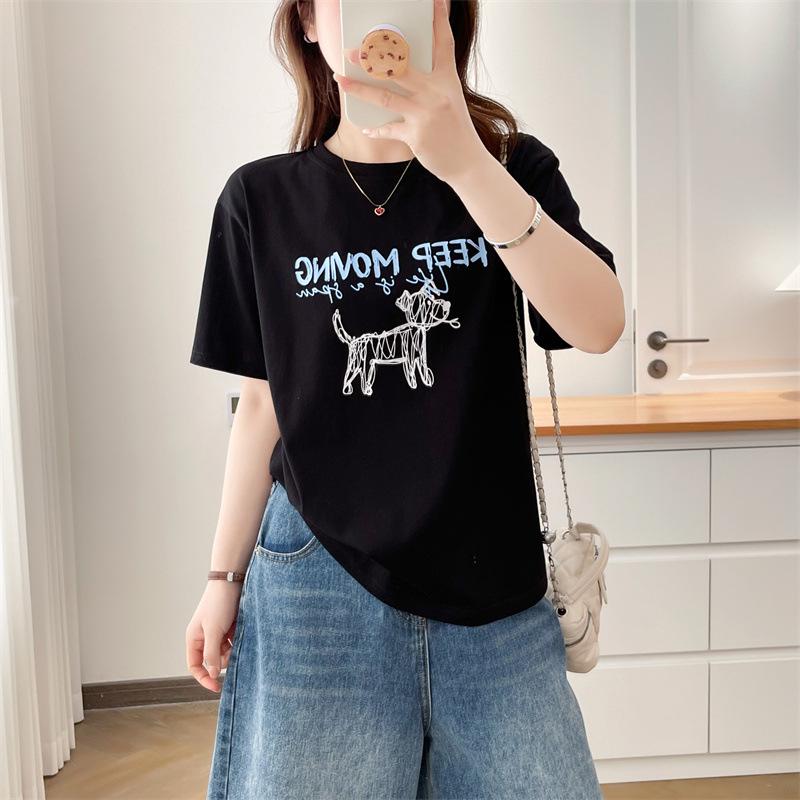 2026 Sommer Übergröße Baumwolle Kurzarm Cartoon Druck Damen Freizeit Oberteil Modisches Vielseitiges T-Shirt