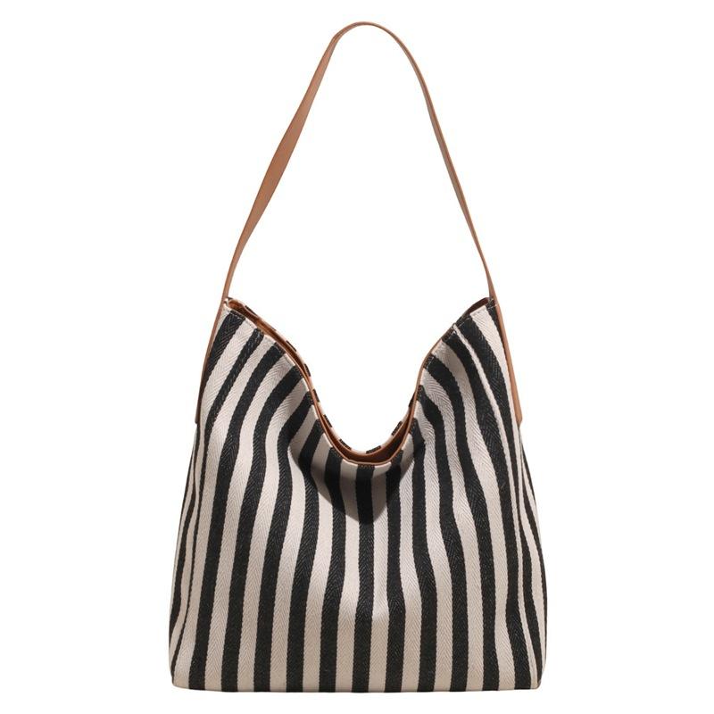 Large capacity simple fashion striped cloth bag spring new lazy style shopping bag shoulder tote bag