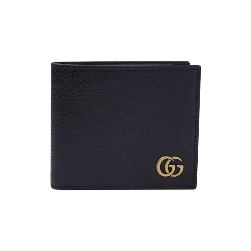 Gucci GG Marmont Logo Short Double Fold Leather Wallet Men Wallet Black 428726-DJ20T-1000