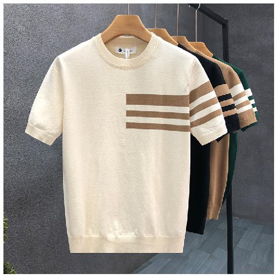 

Summer Pullover Thin Short Sleeve T-Shirt for Men, Premium Round Neck Thin Knitwear, 2025 New Simple Half Sleeve M бежевий