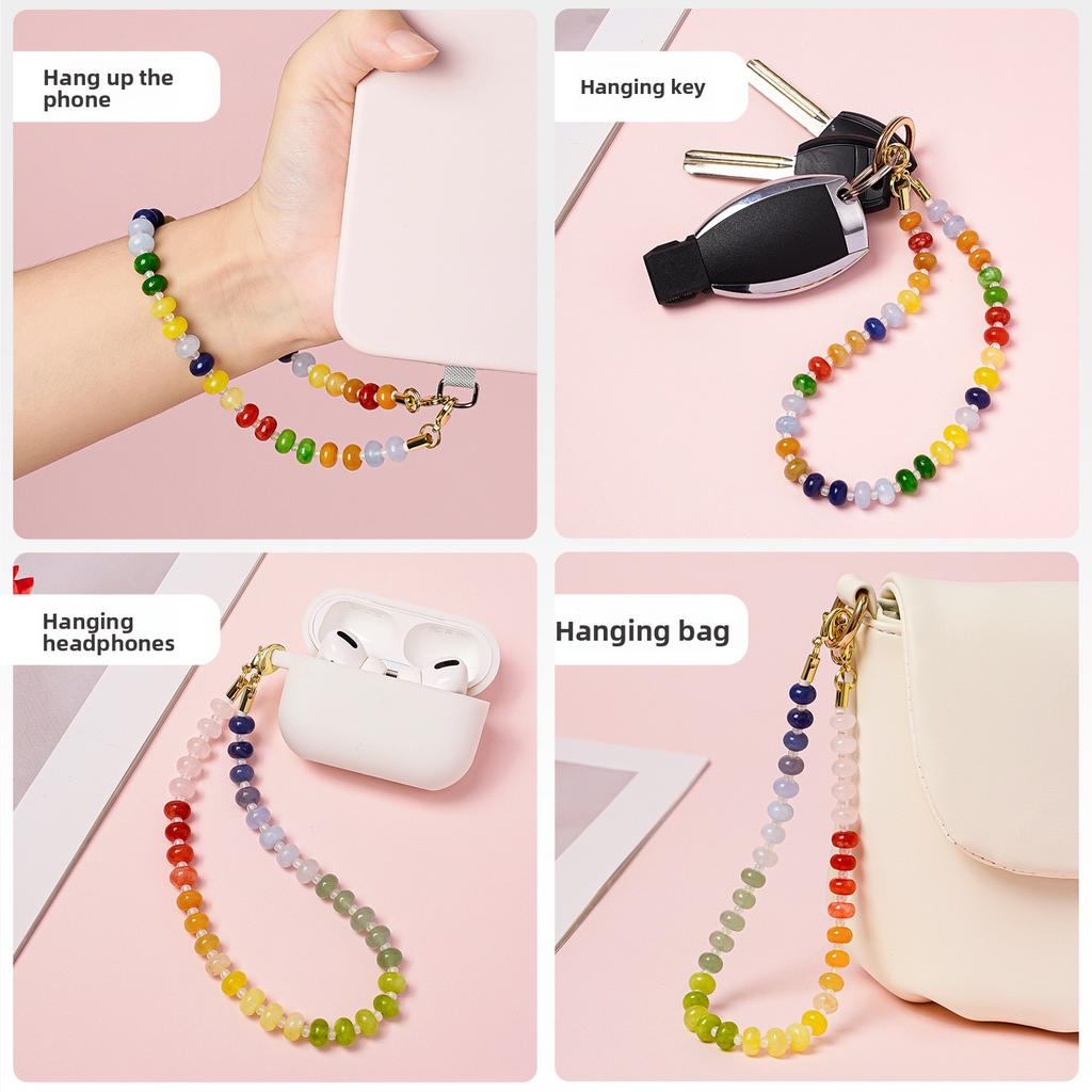 New Natural Stone Mobile Phone Chain Donut Dopamine Advanced Sense Ins Wind Handmade Beaded Mobile Phone Chain