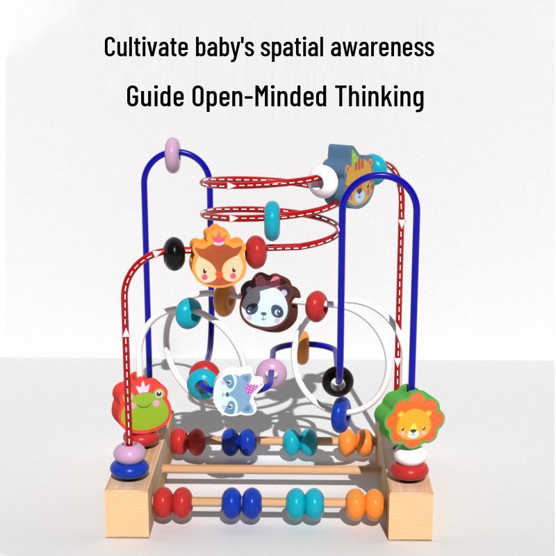 Multi-functional Animal Bead Maze: Wooden Three-Track Toy for Infant Hand-Eye Coordination & Early Education.