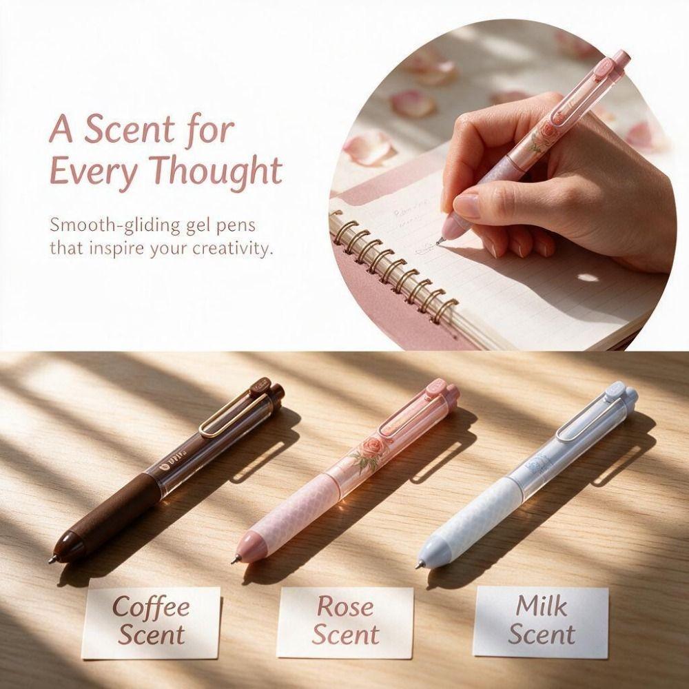 4Pcs Retractable Gel Pen 0.5mm Black Ink Journaling Pen Fragrance Ballpoint Pen Adult