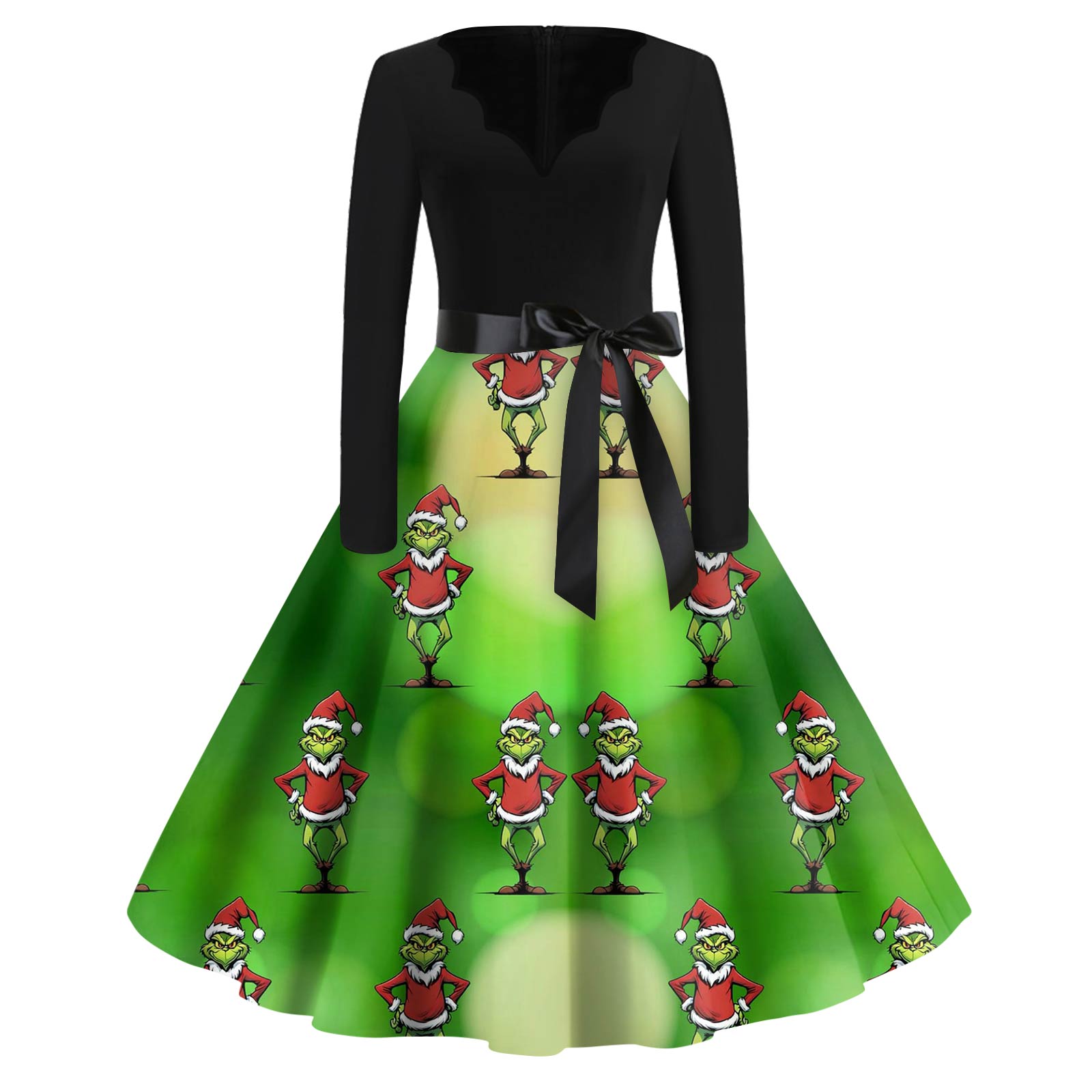 

Женское модное платье с V-образным вырезом, повседневное, приталенное, с рождественским принтом, с длинным рукавом L зелёный