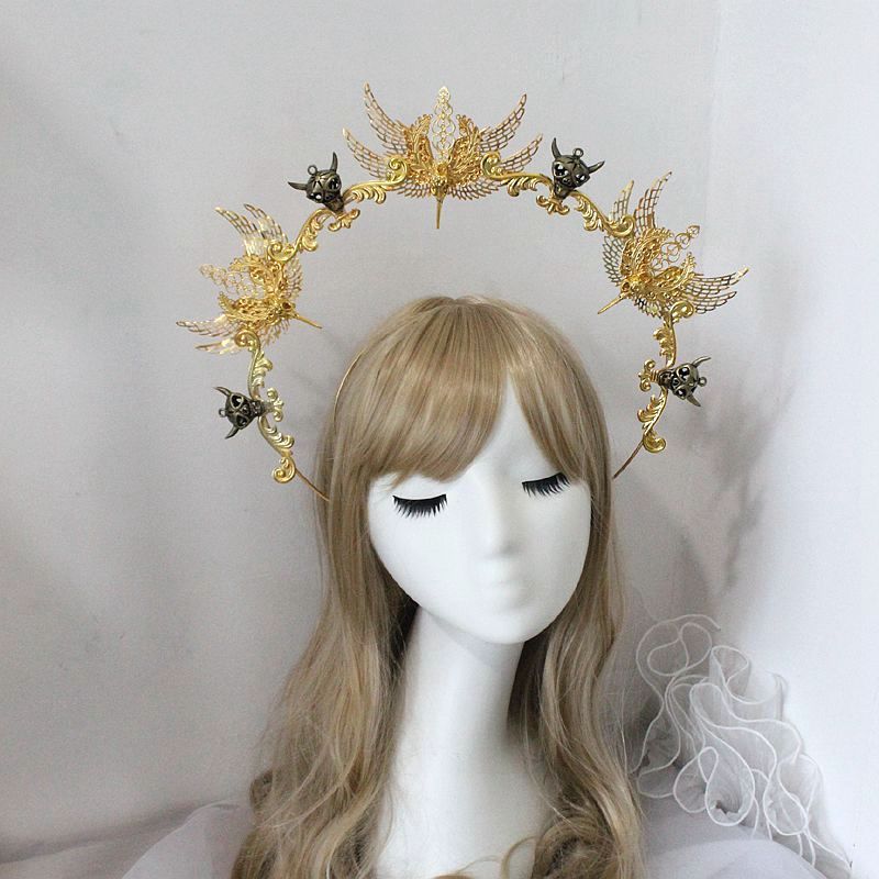 

Gothic Lolita Rose Spiked Crown Headpiece Punk Baroque KC Punk Cosplay Costume Hair Accessories Sun Goddess Halo Headband