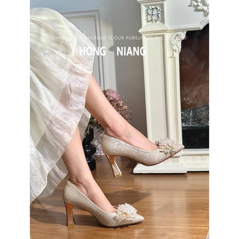 Fashion Bride Wedding Shoes French Main Wedding Dress Two Wear Not Tired Feet 2025 New Versatile High Heels for Women
