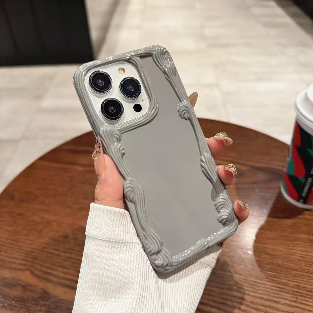 

Applicable To IP16 Cream Border Wavy Shell Apple 12/13/14 Solid Color Full Package Protection Apple 16Plus