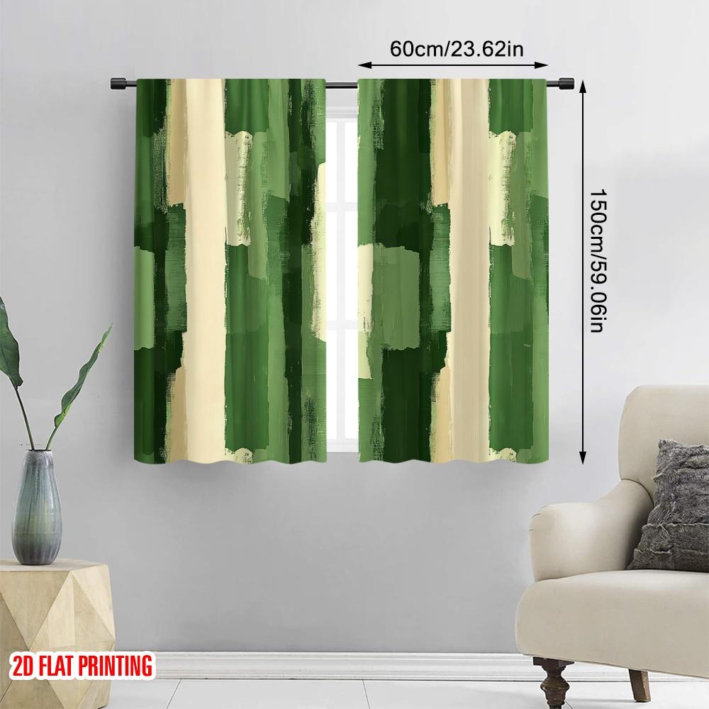 2D Flachdruck 2 Stück Vorhänge Grün Gestreift Verdunkelnd Polyester Partydekorationen Gilt für Heimdekor