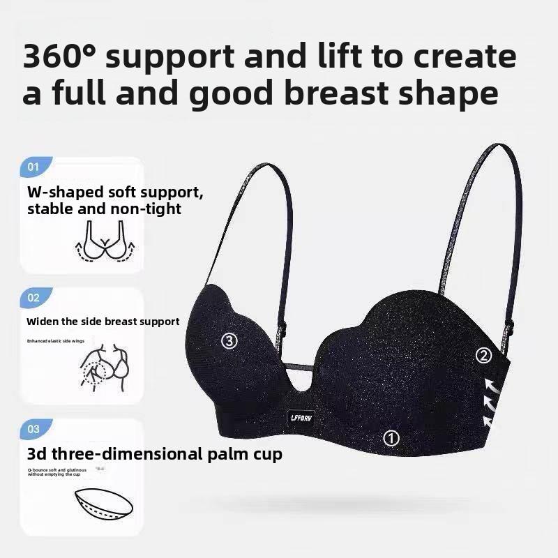 Glitter Strap Petal Cup Seamless One-Piece Bra, Push Up Rounded Bust Small Bust Enhancing Women Bra