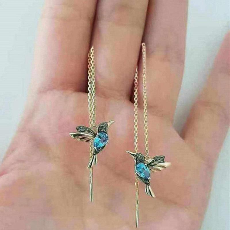 Cute Bird Lady Earrings, Copper Zircon Earrings