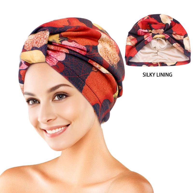 Neuer Turban mit Blumenmuster, plissiert, Beanie mit Knoten, elastisches Stirnband, lässige Kopfbedeckung, elegante Damen-Chemo-Kappe, Bandana-Kopfbedeckung