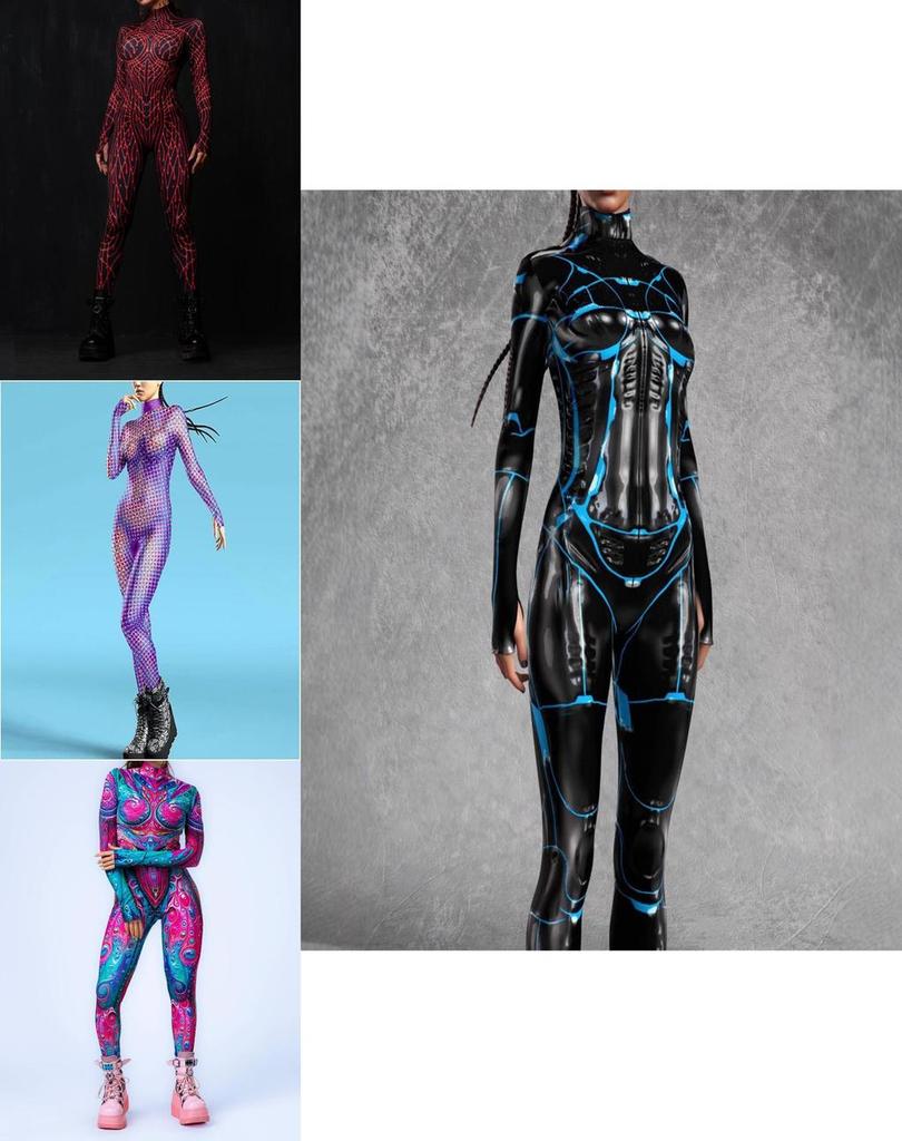 Halloween Cosplay Jumpsuit With 3d Colorful Print For Woman Role Playing