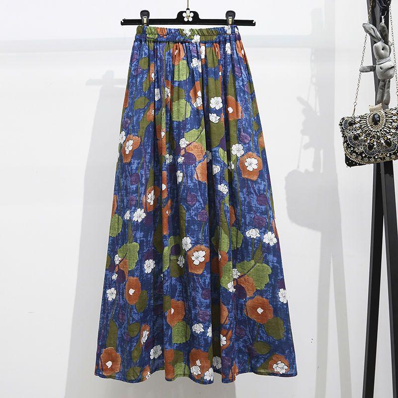 

Mori Girl Women Midi Skirt High Waist Colorful Striped Jupe Femme Longo Elegant Vintage Cotton Linen Skirts Womens XL синій