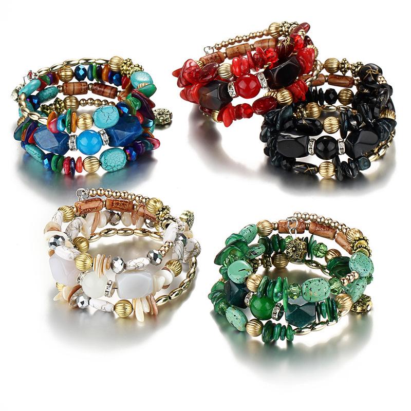 European & American Bohemian Multi-layer Agate Shell Elastic Bracelet for Women