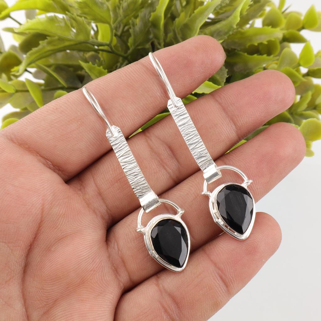 Black Onyx Jewelry, 925 Solid Sterling Silver Earrings Handmade Gemstone Jewelry, Gifts For Wife Brand New Earrings