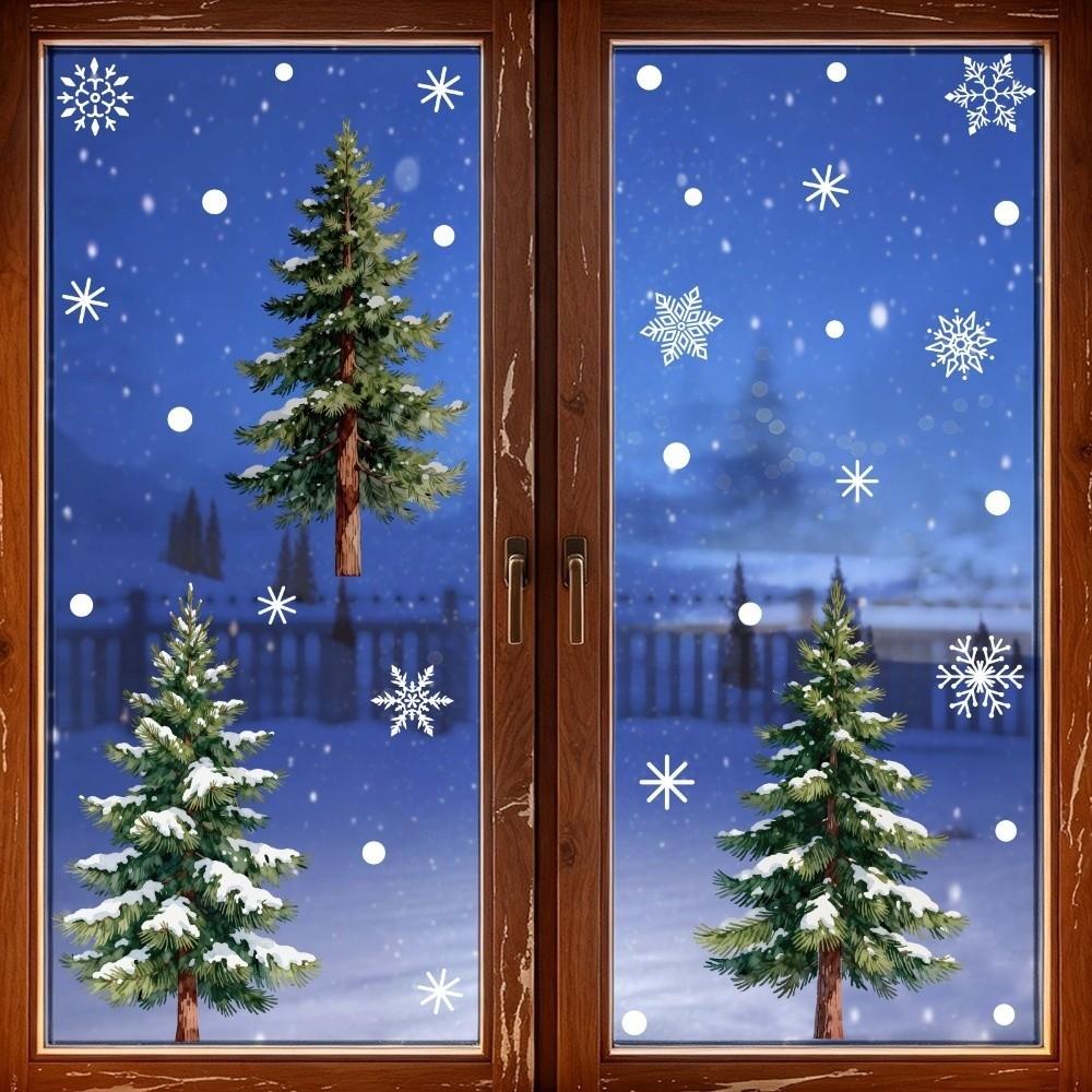 1 Sheets Waterproof Christmas Tree Static Cling Decal Removable Static Exquisite Snowflakes Glass Window Sticker DIY Small