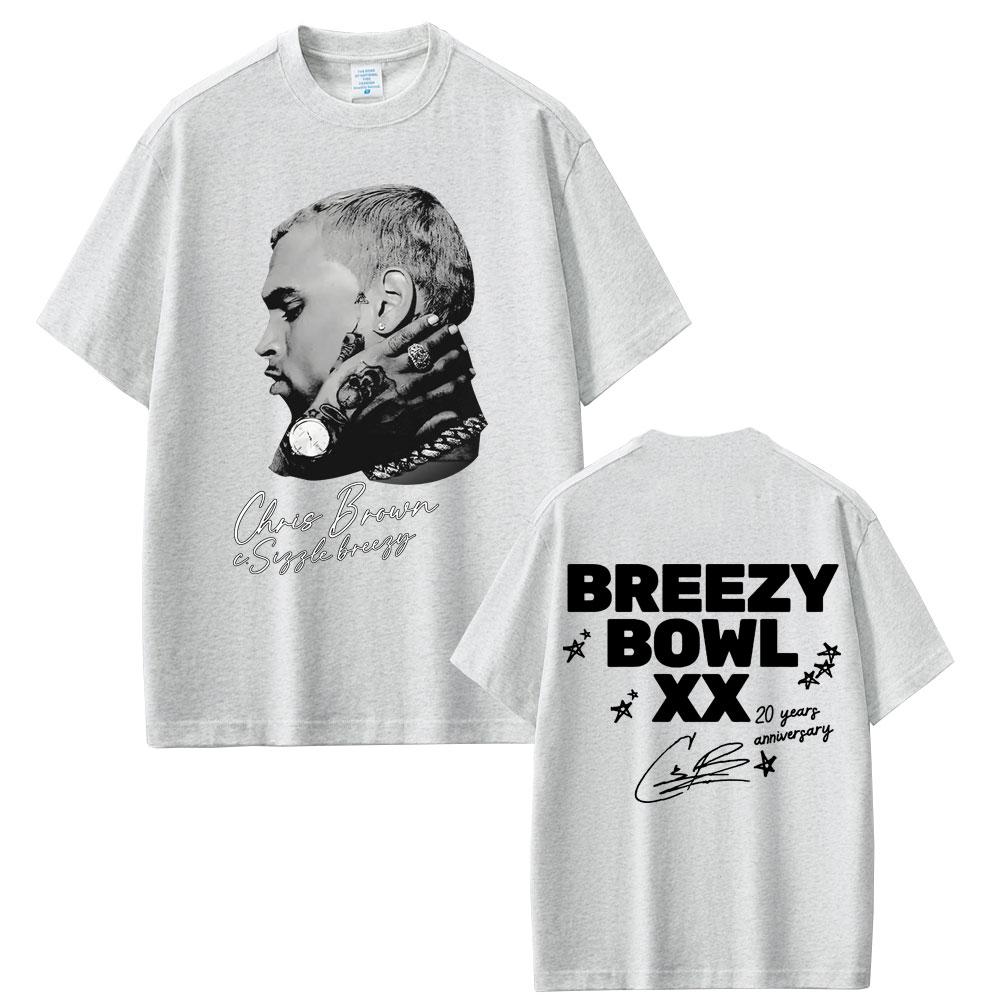 Rapper Chris Brown Hip Hop Fashion Pop Music Fans Tshirt Breezy Bowl XX Tour 2025 Tshirts Unisex Women Casual Cotton Retro Tshirt