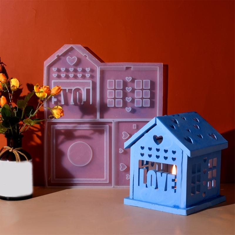 Valentins Day Silicone House Ornament Making Mold for Candle and Night Lights with Heart and House Designs