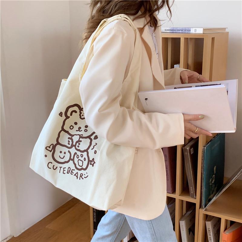 Adorable Korean Cartoon Print Shoulder Bag Stylish Japanese Student Tote Bag