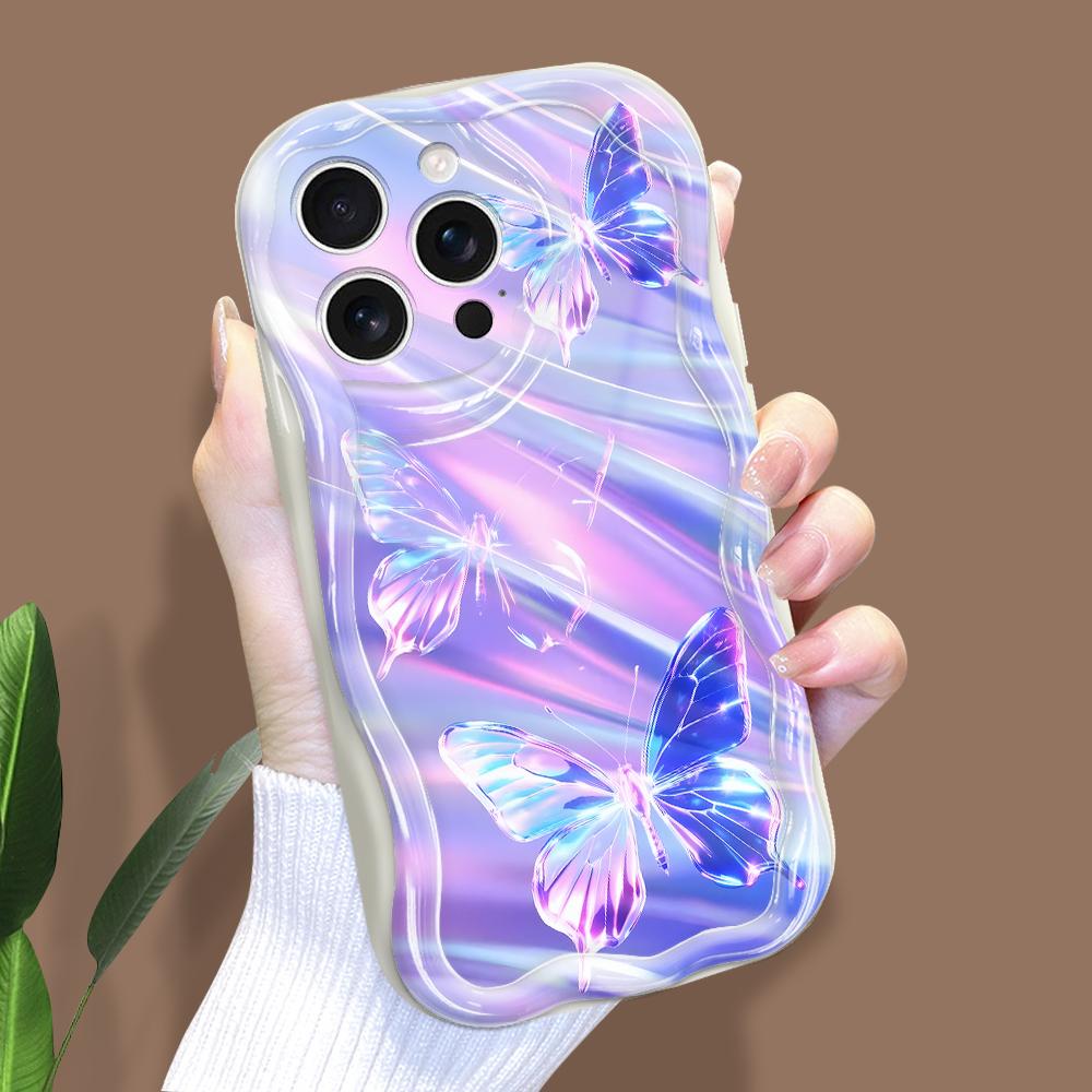 For iPhone 16 15 14 Samsung S25 S24 S23 A06 A13 A14 A15 A16 A55 Redmi 14C 13C Note 14 13 12 Wavy Edge Colorful Butterfly Soft Silicone Phone Case