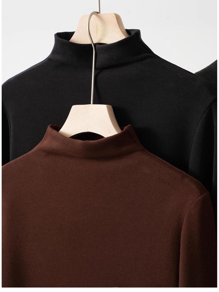 Women's Warm Long Sleeve Semi-High Collar Shirt - Autumn/Winter Style, Class A, 300g
