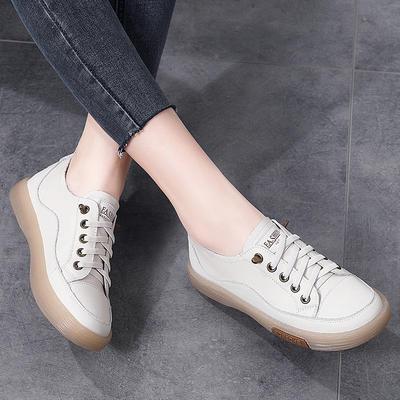 Baskets pour femmes Cuir véritable Lacets Dames Ballerines décontractées Chaussures de course et de marche d'extérieur Confort Chaussures pour femmes