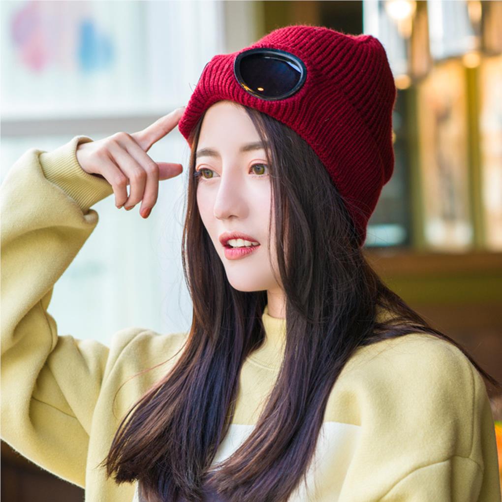 Winter Warm Hat Unisex Adult Windproof Knitted Hats Thicken Multi-function Caps with Glasses Travel Cycling Accessories