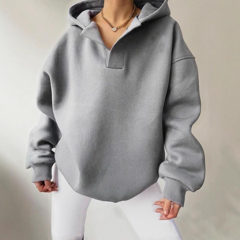 Womens Oversized Hooded Sweatshirt Long Sleeve Solid Color Casual Streetwear Top Fall Winter 2025